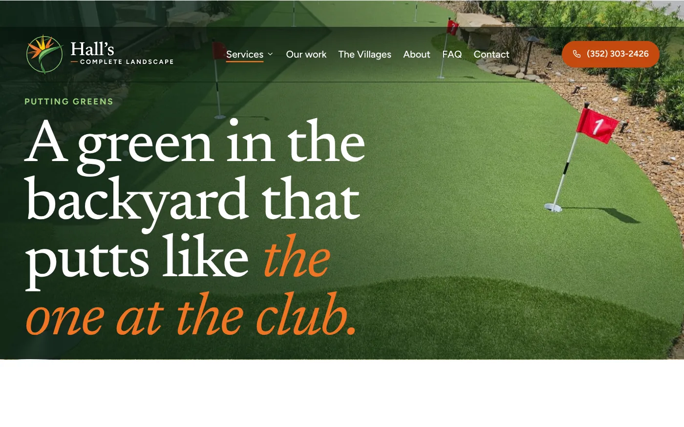 The putting greens page on Hall's Complete Landscape's site