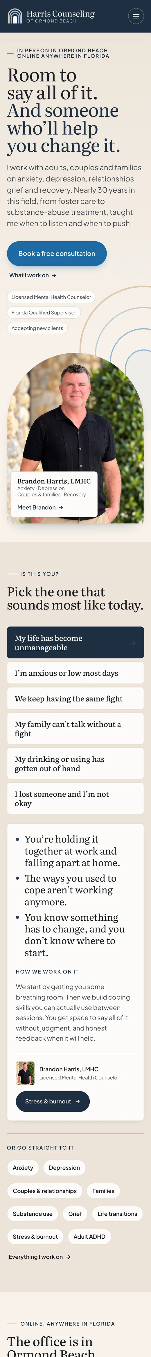 Harris Counseling's site on a phone